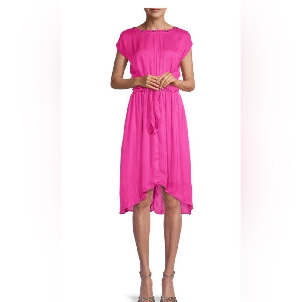 NWT- MICHAEL Michael Kors Pleated Hi-Lo Midi Dress Pink Fuschia Cerise - XL